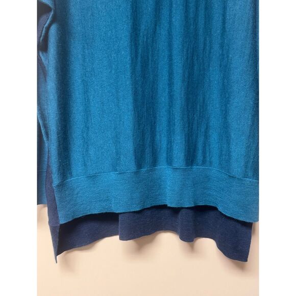 EILEEN FISHER Artic Green Royal Alpaca Colorblock V-Neck Sweater, Sz M - Picture 5 of 9